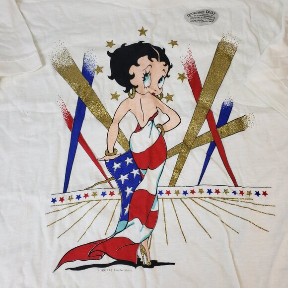 Diamond Dust Betty Boop Vtg 90s Dated 1990 Glam Chick TULTEX T Shirt L MADE USA - Picture 2 of 5